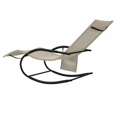 VidaXL Chaise longue à bascule Crème Acier et textilène 7 VidaXL Chaise longue à bascule Crème Acier et textilène – Image 5
