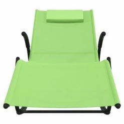 VidaXL Chaises longues à bascule 2 pcs Vert Acier et textilène 12 VidaXL Chaises longues à bascule 2 pcs Vert Acier et textilène -Bains de soleil Soldes image 5 318131