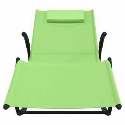 VidaXL Chaises longues à bascule 2 pcs Vert Acier et textilène 7 VidaXL Chaises longues à bascule 2 pcs Vert Acier et textilène – Image 5