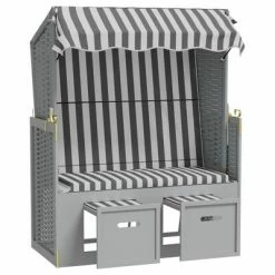 VidaXL Strandkorb avec auvent Résine tressée et bois solide Gris blanc 12 VidaXL Strandkorb avec auvent Résine tressée et bois solide Gris blanc -Bains de soleil Soldes image 5 318652