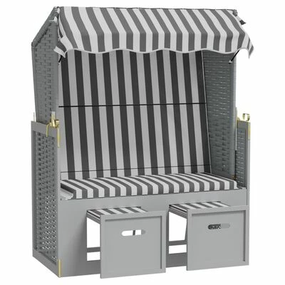 VidaXL Strandkorb avec auvent Résine tressée et bois solide Gris blanc 7 VidaXL Strandkorb avec auvent Résine tressée et bois solide Gris blanc – Image 5