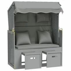 VidaXL Strandkorb avec coussins Résine tressée et bois solide Gris 12 VidaXL Strandkorb avec coussins Résine tressée et bois solide Gris -Bains de soleil Soldes image 5 318659