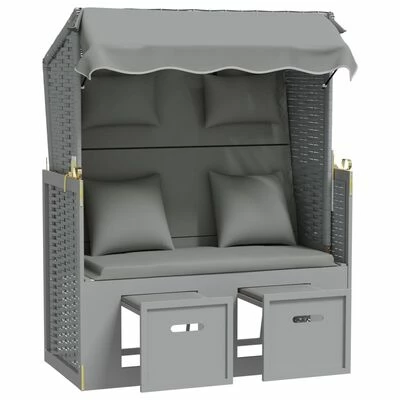 VidaXL Strandkorb avec coussins Résine tressée et bois solide Gris 7 VidaXL Strandkorb avec coussins Résine tressée et bois solide Gris – Image 5