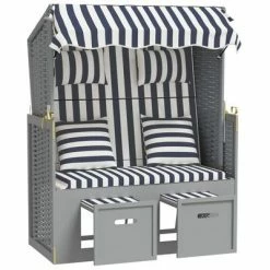 VidaXL Strandkorb avec coussins Résine tressée bois solide Bleu blanc 12 VidaXL Strandkorb avec coussins Résine tressée bois solide Bleu blanc -Bains de soleil Soldes image 5 318660