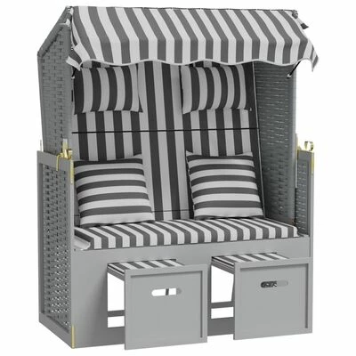 VidaXL Strandkorb avec coussins Résine tressée bois solide Gris blanc 7 VidaXL Strandkorb avec coussins Résine tressée bois solide Gris blanc – Image 5