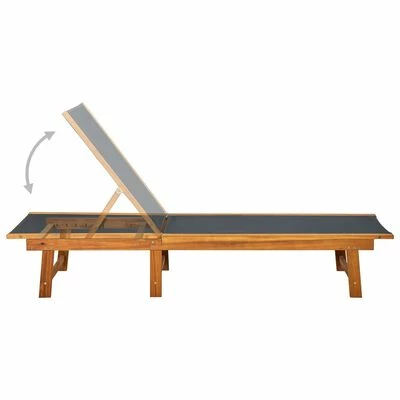 VidaXL Chaise longue avec table Bois d'acacia solide et textilène 7 VidaXL Chaise longue avec table Bois d'acacia solide et textilène – Image 5