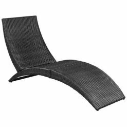 VidaXL Chaise longue pliable avec coussin Résine tressée Noir -Bains de soleil Soldes image 5 41809