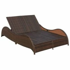 VidaXL Chaise longue double avec coussin Résine tressée Marron -Bains de soleil Soldes image 5 41976