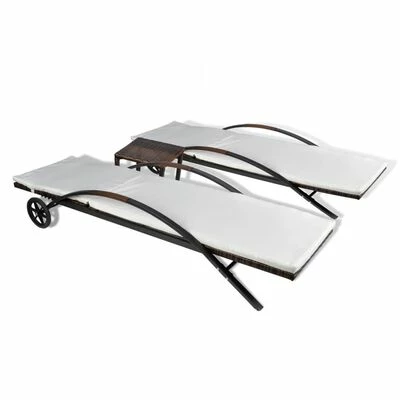 VidaXL Chaises longues avec table Résine tressée Marron 7 VidaXL Chaises longues avec table Résine tressée Marron – Image 5