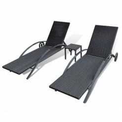VidaXL Chaises longues avec table Résine tressée Noir 12 VidaXL Chaises longues avec table Résine tressée Noir -Bains de soleil Soldes image 5 42491