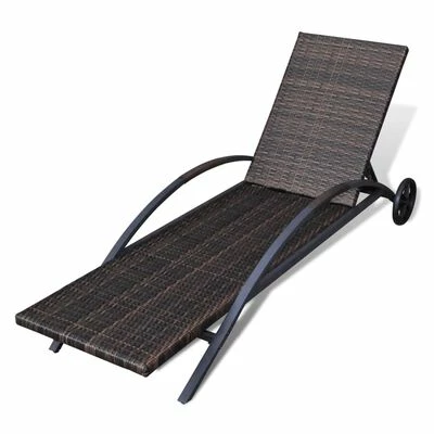 VidaXL Chaise longue avec coussin et roues Résine tressée Marron 7 VidaXL Chaise longue avec coussin et roues Résine tressée Marron – Image 5