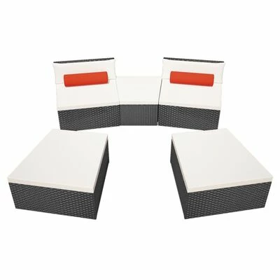 VidaXL Salon de jardin 5 pcs avec coussins Résine tressée Noir 7 VidaXL Salon de jardin 5 pcs avec coussins Résine tressée Noir – Image 5