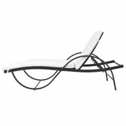 VidaXL Chaise longue avec coussin Résine tressée Noir -Bains de soleil Soldes image 5 42884