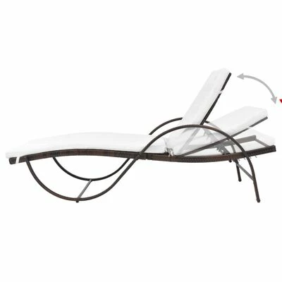 VidaXL Chaise longue avec coussin et table Résine tressée Marron 7 VidaXL Chaise longue avec coussin et table Résine tressée Marron – Image 5