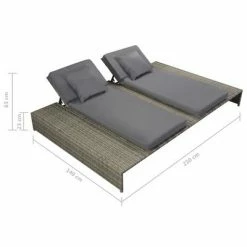 VidaXL Chaise longue double avec coussin Résine tressée Gris 11 VidaXL Chaise longue double avec coussin Résine tressée Gris -Bains de soleil Soldes image 5 42888