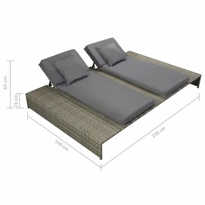 VidaXL Chaise longue double avec coussin Résine tressée Gris 7 VidaXL Chaise longue double avec coussin Résine tressée Gris – Image 5