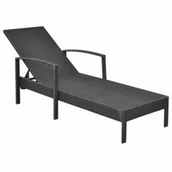 VidaXL Chaise longue avec coussin Résine tressée Noir -Bains de soleil Soldes image 5 42942