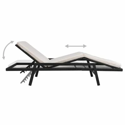 VidaXL Chaise longue avec coussin Résine tressée Noir 7 VidaXL Chaise longue avec coussin Résine tressée Noir – Image 5