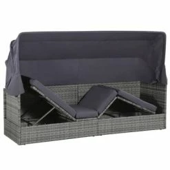 VidaXL Lit de jardin avec auvent Gris 205x62 cm Résine tressée 12 VidaXL Lit de jardin avec auvent Gris 205x62 cm Résine tressée -Bains de soleil Soldes image 5 43962