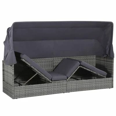 VidaXL Lit de jardin avec auvent Gris 205x62 cm Résine tressée 7 VidaXL Lit de jardin avec auvent Gris 205x62 cm Résine tressée – Image 5