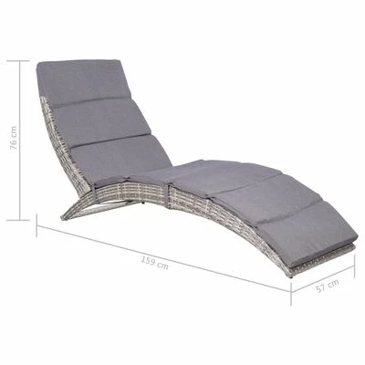 VidaXL Chaise longue pliable avec coussin Résine tressée Gris 7 VidaXL Chaise longue pliable avec coussin Résine tressée Gris – Image 5