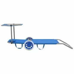 VidaXL Chaise longue pliable avec auvent et roues Acier Bleu 12 VidaXL Chaise longue pliable avec auvent et roues Acier Bleu -Bains de soleil Soldes image 5 44322