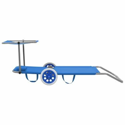 VidaXL Chaise longue pliable avec auvent et roues Acier Bleu 7 VidaXL Chaise longue pliable avec auvent et roues Acier Bleu – Image 5