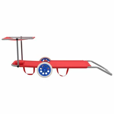 VidaXL Chaise longue pliable avec auvent et roues Acier Rouge 7 VidaXL Chaise longue pliable avec auvent et roues Acier Rouge – Image 5