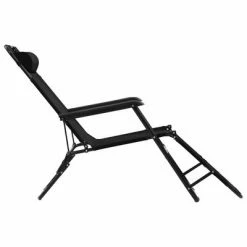 VidaXL Chaises longues pliables 2 pcs avec repose-pied Acier Noir 12 VidaXL Chaises longues pliables 2 pcs avec repose-pied Acier Noir -Bains de soleil Soldes image 5 44343