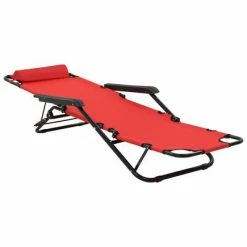 VidaXL Chaises longues pliables 2 pcs avec repose-pied Acier Rouge -Bains de soleil Soldes image 5 44344