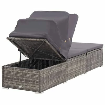 VidaXL Chaise longue avec auvent et coussin Résine tressée Gris 7 VidaXL Chaise longue avec auvent et coussin Résine tressée Gris – Image 5