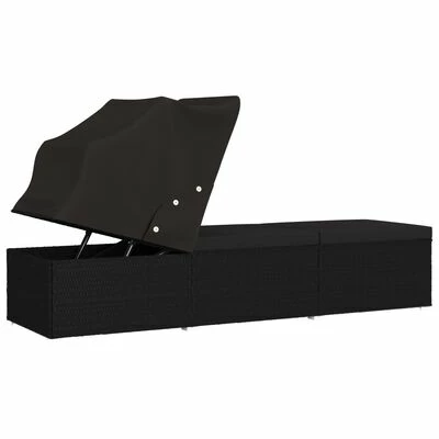 VidaXL Chaise longue avec auvent et coussin Résine tressée Noir 7 VidaXL Chaise longue avec auvent et coussin Résine tressée Noir – Image 5
