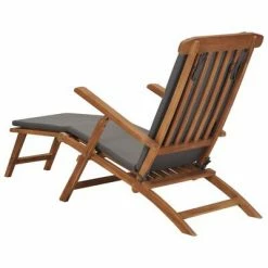 VidaXL Chaise longue avec coussin Gris foncé Bois de teck solide 12 VidaXL Chaise longue avec coussin Gris foncé Bois de teck solide -Bains de soleil Soldes image 5 47409