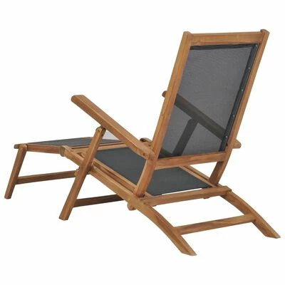 VidaXL Chaise de terrasse avec repose-pied Bois de teck solide Noir 7 VidaXL Chaise de terrasse avec repose-pied Bois de teck solide Noir – Image 5