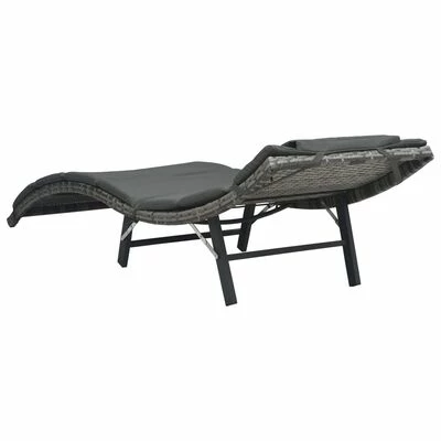 VidaXL Chaise longue pliable avec coussin Résine tressée Gris 7 VidaXL Chaise longue pliable avec coussin Résine tressée Gris – Image 5