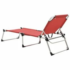 VidaXL Chaise longue pliable extra haute pour seniors Rouge Aluminium 12 VidaXL Chaise longue pliable extra haute pour seniors Rouge Aluminium -Bains de soleil Soldes image 5 47914