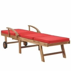 VidaXL Chaise longue avec coussin Bois de teck solide Rouge -Bains de soleil Soldes image 5 48026