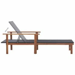 VidaXL Chaise longue Résine tressée et bois d'acacia massif Noir 12 VidaXL Chaise longue Résine tressée et bois d'acacia massif Noir -Bains de soleil Soldes image 5 48706