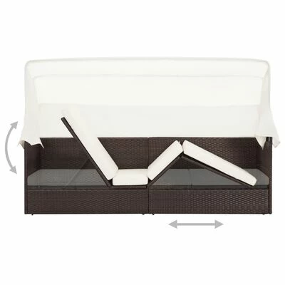 VidaXL Canapé de jardin avec auvent Résine tressée Marron 7 VidaXL Canapé de jardin avec auvent Résine tressée Marron – Image 5