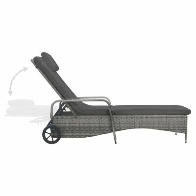 VidaXL Chaise longue avec roues Résine tressée Anthracite 7 VidaXL Chaise longue avec roues Résine tressée Anthracite – Image 5