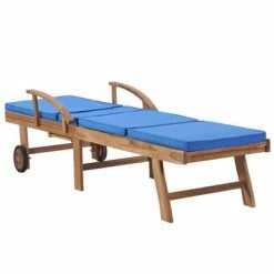 VidaXL Chaises longues avec coussins 2 pcs Bois de teck solide Bleu -Bains de soleil Soldes image 6 3054636