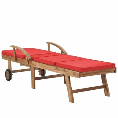 VidaXL Chaises longues avec coussins 2 pcs Bois de teck solide Rouge 8 VidaXL Chaises longues avec coussins 2 pcs Bois de teck solide Rouge – Image 6