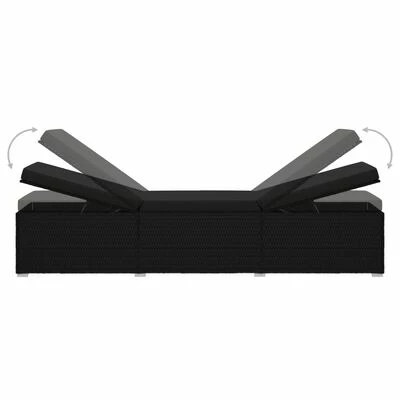 VidaXL Chaises longues de jardin table à thé 3 pcs Résine tressée Noir 8 VidaXL Chaises longues de jardin table à thé 3 pcs Résine tressée Noir – Image 6