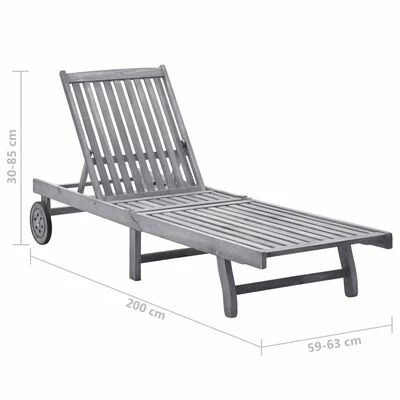 VidaXL Chaise longue de jardin avec coussin Gris Bois d'acacia solide 8 VidaXL Chaise longue de jardin avec coussin Gris Bois d'acacia solide – Image 6