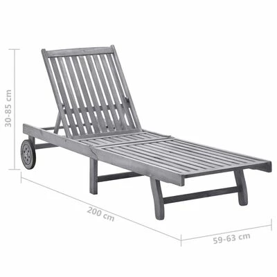 VidaXL Chaise longue de jardin avec coussin Gris Bois d'acacia solide 8 VidaXL Chaise longue de jardin avec coussin Gris Bois d'acacia solide – Image 6