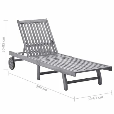 VidaXL Chaise longue de jardin avec coussin Gris Bois d'acacia solide 8 VidaXL Chaise longue de jardin avec coussin Gris Bois d'acacia solide – Image 6
