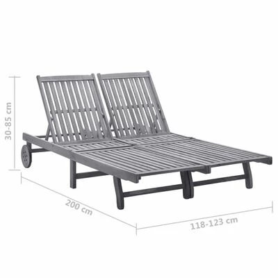 VidaXL Chaise longue de jardin 2 places avec coussin Gris Acacia 8 VidaXL Chaise longue de jardin 2 places avec coussin Gris Acacia – Image 6