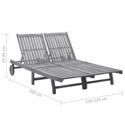 VidaXL Chaise longue de jardin 2 places avec coussin Gris Acacia 8 VidaXL Chaise longue de jardin 2 places avec coussin Gris Acacia – Image 6