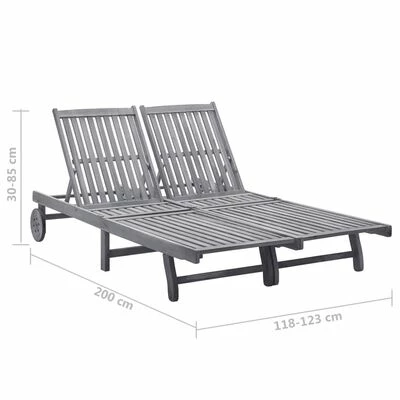 VidaXL Chaise longue de jardin 2 places avec coussin Gris Acacia 8 VidaXL Chaise longue de jardin 2 places avec coussin Gris Acacia – Image 6