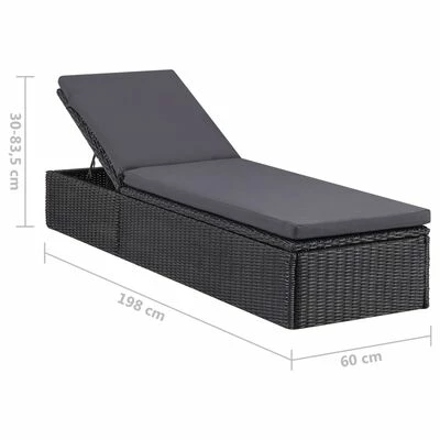 VidaXL Chaise longue Résine tressée Noir et gris foncé 8 VidaXL Chaise longue Résine tressée Noir et gris foncé – Image 6